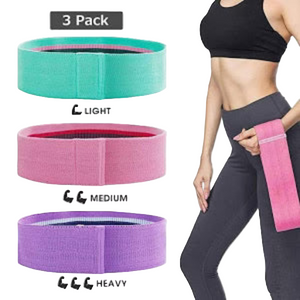 Set 3 benzi elastice din material, 3 niveluri de rezistenta, saculet inclus - Boomsale.ro