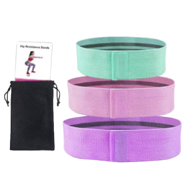 Set 3 benzi elastice din material, 3 niveluri de rezistenta, saculet inclus - Boomsale.ro