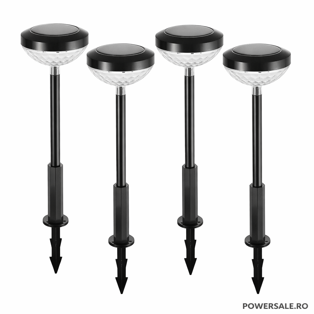Set 4 bucati Lampă solară LED RGB,47 cm, IP44, pentru exterior, lumină alb cald sau colorată decorativă - Boomsale.ro