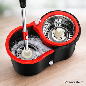 Set Mop Rotativ 360° cu Galeata Dubla, Maner Inox si 5 Rezerve Microfibra - Boomsale.ro
