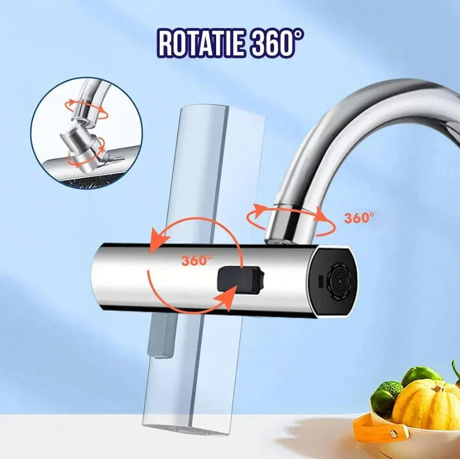Set 2 Extensii robinet 3 in 1, 360°, 3 moduri de functionare, cupru, argintiu - Boomsale.ro