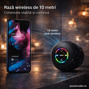 Set 2 Bucăți-Boxă Bluetooth pentru Duș IPX4 cu LED RGB și Ventuză – Waterproof, Portabilă - Boomsale.ro