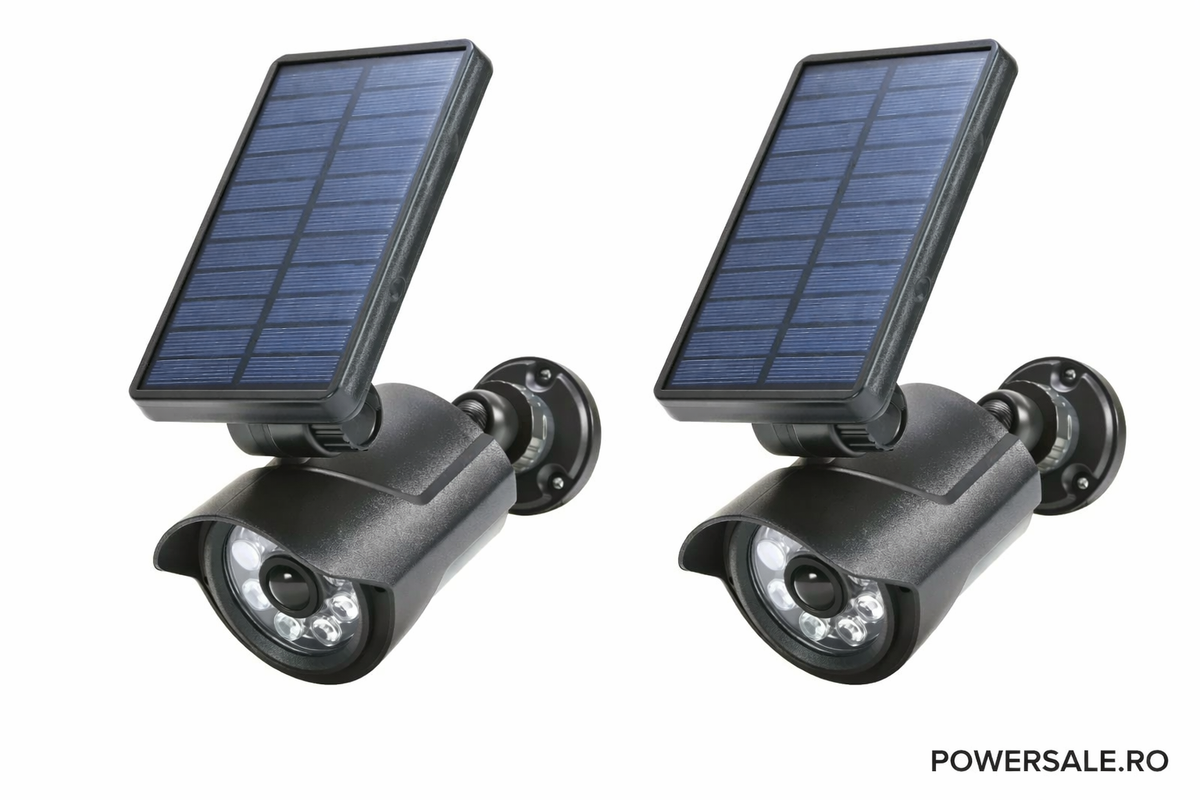 Set 2 bucăți camere de supraveghere false cu iluminare solară și senzor de mișcare - Boomsale.ro