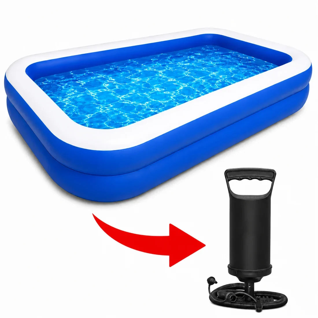 Piscina gonflabila familiala 200x150x50 cm cu pompa de umflare cadou, PVC rezistent, 2 inele de aer - Boomsale.ro