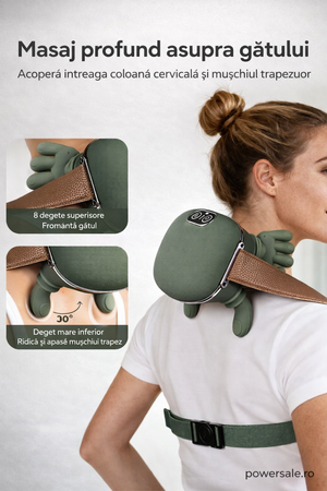 Aparat de masaj cervical cu tehnologie 4D și funcție de încălzire. Masaj profund pentru gât, umeri, spate și picioare. Design ergonomic, portabil și ușor de utilizat. - Boomsale.ro