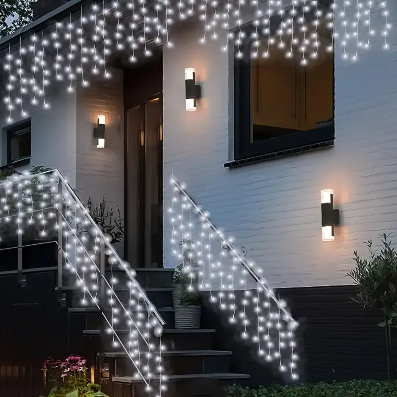 Set 3 Instalații Franjuri LED 3 x 12 m (36 m), Alb Rece, Alb Cald, Albastru, Multicolor - Boomsale.ro
