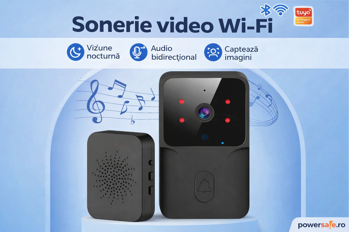 Sonerie video wireless HD 720p cu vedere nocturnă și audio bidirecțional - Boomsale.ro