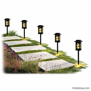 Set 6 Bucăți – Lampă Solară Decorativă pentru Grădină, Model Frunze, IP44, ABS Negru - Boomsale.ro