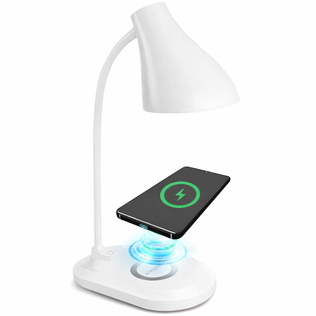 Lampă de birou LED cu încărcare wireless albă – iluminare practică pentru birou și noptieră - Boomsale.ro