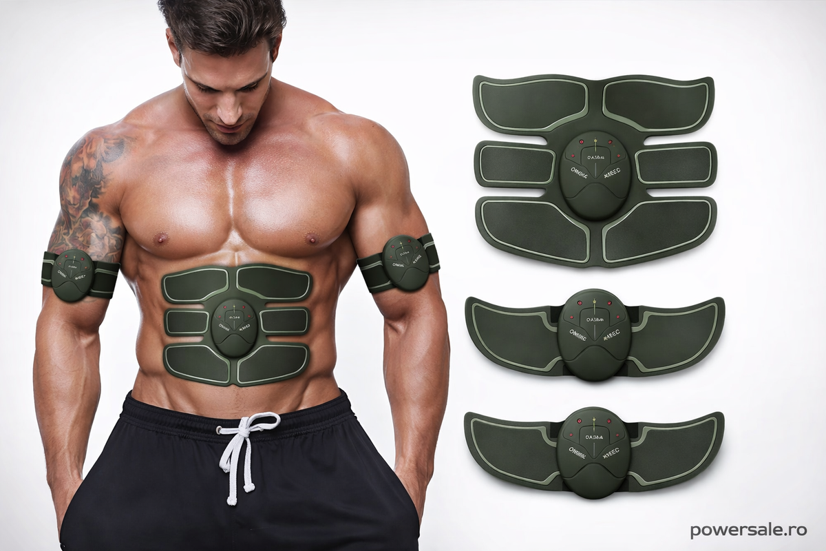 Aparat EMS pentru tonifiere abdomen și brațe + CADOU Mini Aparat Masaj Cervical cu impulsuri - Boomsale.ro