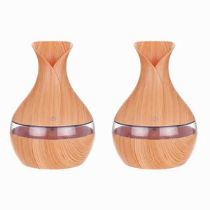 Set 2 Bucati – Umidificator Ultrasunete cu LED, Eliberare Parfum si Purificator Aer, Lemn + 12 sticlute ulei aromaterapie - Boomsale.ro