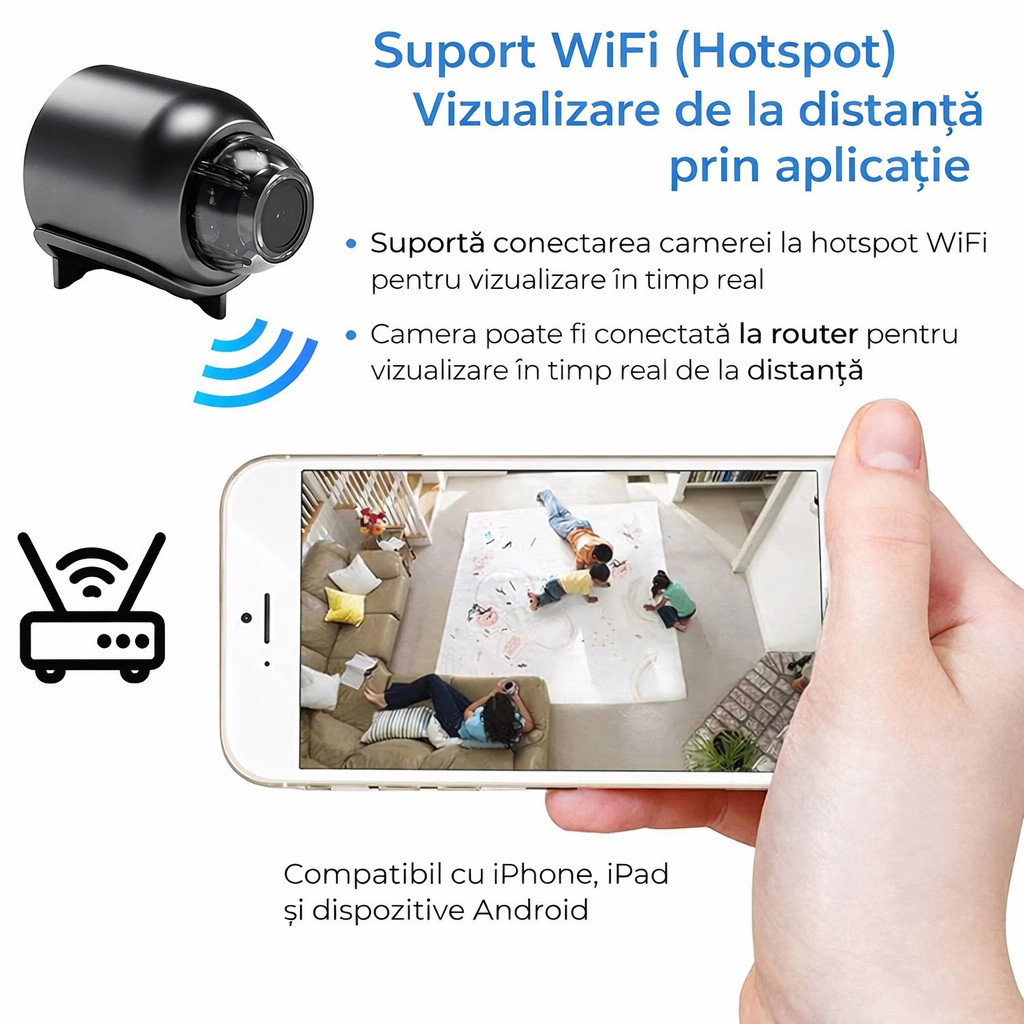 Set 2 Mini cameră de securitate wireless 1080P HD, vedere nocturnă - Boomsale.ro