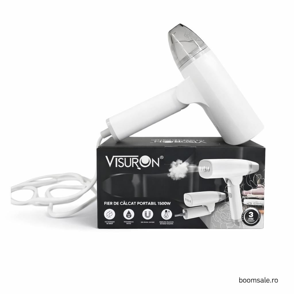 Fier de călcat cu abur portabil VISURON 1500W, încălzire rapidă 30s, pliabil, jet puternic, rezervor 100ml – ideal pentru acasă și călătorii - Boomsale.ro