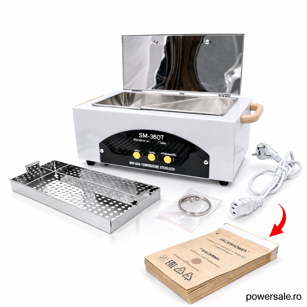 Sterilizator Profesional cu Aer Cald Global Fashion GF-360T cu Display Digital, 300W, 0-200°C + CADOU 100 Pungi Kraft Sterilizare 130×200 mm - Boomsale.ro
