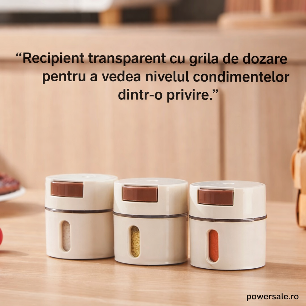 Recipiente Condimente cu Dozare Precisă – Organizator Bucătărie Montare pe Perete, Sistem Modern pentru Sare și Condimente - Boomsale.ro
