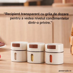Recipiente Condimente cu Dozare Precisă – Organizator Bucătărie Montare pe Perete, Sistem Modern pentru Sare și Condimente - Boomsale.ro