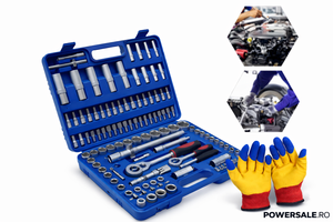 Set Chei Tubulare și Biți 108 Piese Cr-V + Mănuși de Protecție CADOU – Clichet Reversibil, Trusă Profesională Auto & Uz Casnic - Boomsale.ro