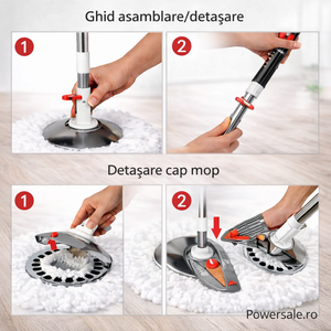 Set Mop Rotativ 360° cu Galeata Dubla, Maner Inox si 5 Rezerve Microfibra - Boomsale.ro