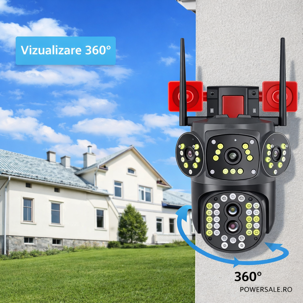 Set 2 Camere Supraveghere 4G Exterior 4K, Zoom 10X, Detectare Persoane, Rotire 360°, IP66 - Boomsale.ro