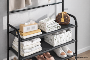 Cuier metalic multifunctional cu pantofar, 4 rafturi spațioase – hol, living, organizator pentru incaltaminte si haine - Boomsale.ro