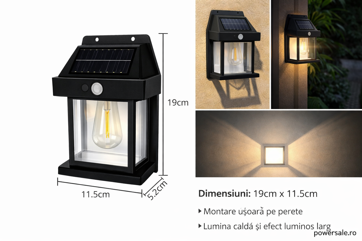 Set 8 Bucăți Lampă Solară de Perete Exterior cu Senzor de Mișcare și Senzor Crepuscular, 3 Moduri Iluminare - Boomsale.ro