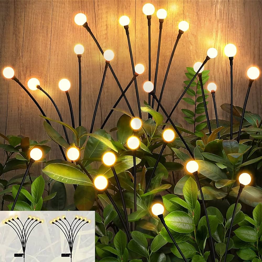 Set 2 Lampi Solare Licurici pentru Gradina, 8 LED-uri, 70 cm, Lumina Alb Cald, IP65, ABS - Boomsale.ro