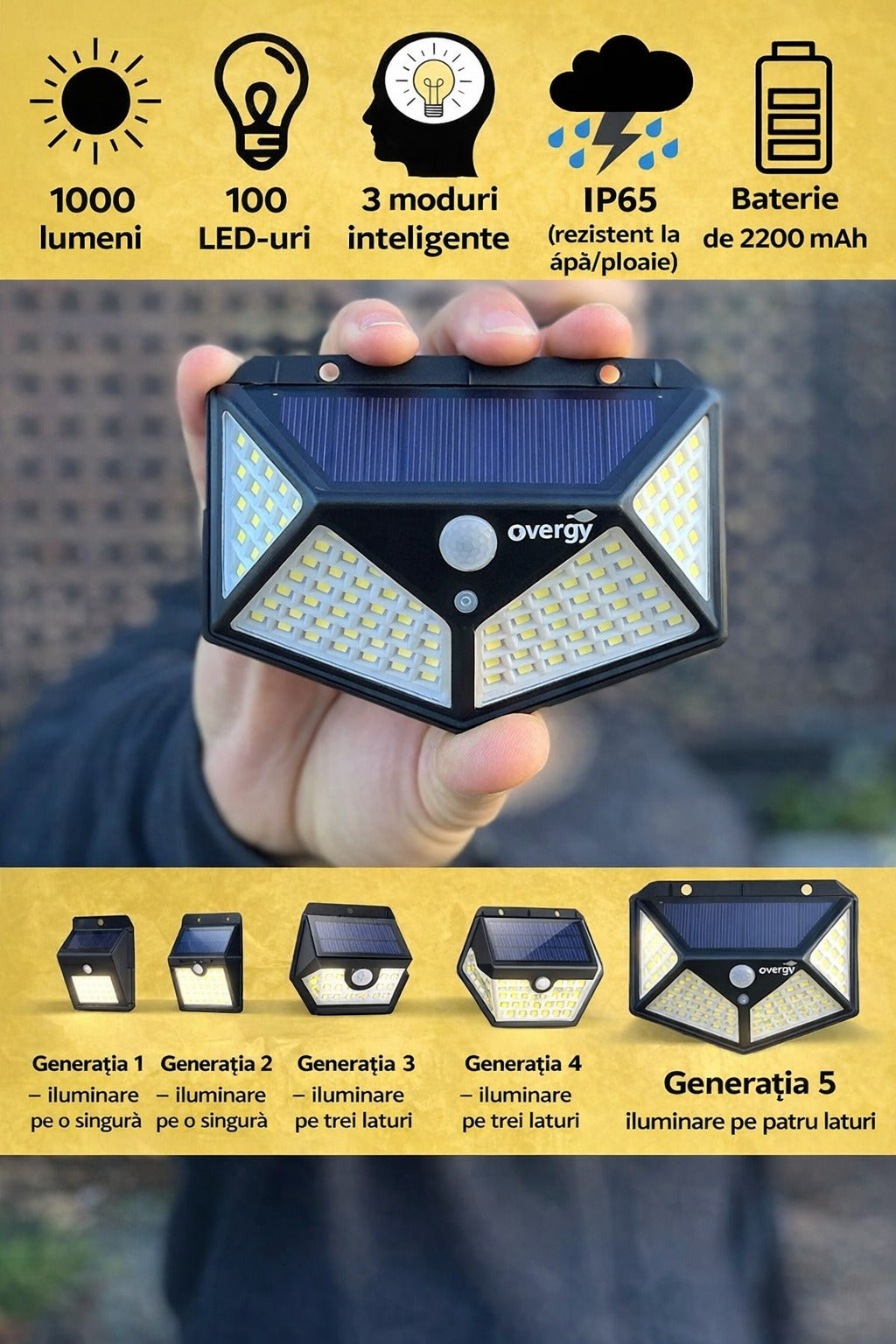 Set 10 Lampi Solare 100 LED-uri, Iluminare Puternica Exterior, 3 Moduri de Functionare - Boomsale.ro