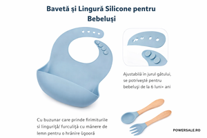 Set 10 piese hranire bebelusi din silicon alimentar – Set diversificare complet cu baveta reglabila - Boomsale.ro