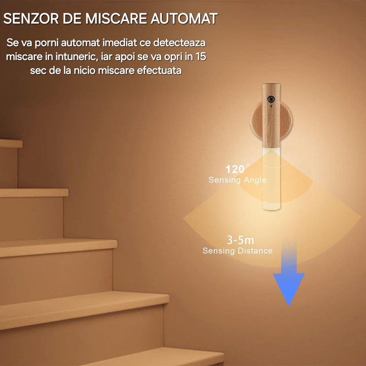 Set 4 CADOU Lampa LED de perete cu senzor de miscare, prindere de suport cu magnet, portabil, comutator ON/OFF,AUTO - Boomsale.ro