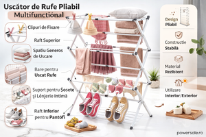 Uscător de rufe vertical pliabil 40-75x37x105 cm – Suport uscare haine compact, extensibil și stabil pentru interior - Boomsale.ro