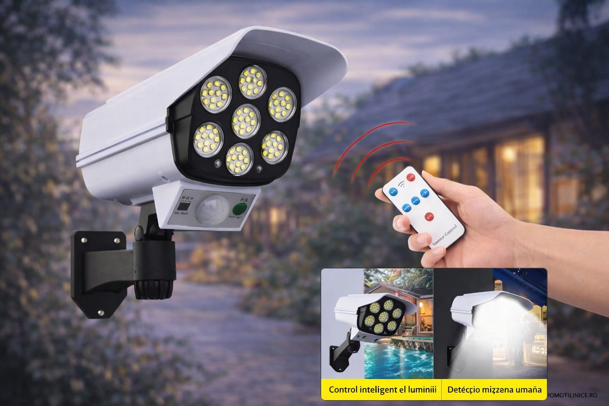 Set 3x Cameră falsă solară cu panou solar + 77 LED + senzor de mișcare – design realist, ideal exterior - Boomsale.ro