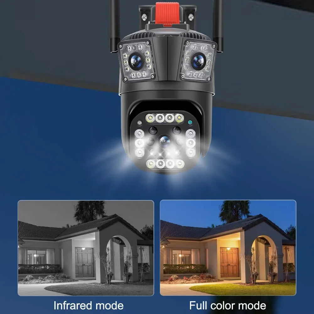 Set 2 camere triple Wi-Fi 6K, 12MP, audio bidirecțional, detecție mișcare AI, night vision, PTZ - Boomsale.ro