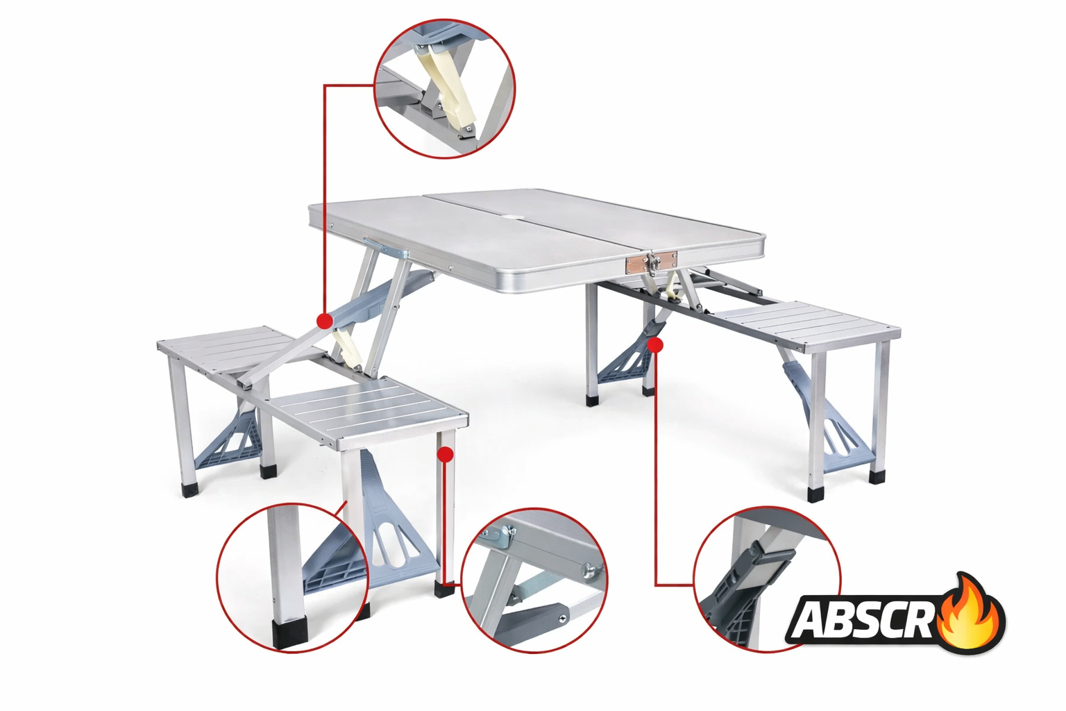 Masa pliabila aluminiu tip geamantan cu 4 scaune si suport umbrela – ideala pentru picnic, camping si gradina - Boomsale.ro