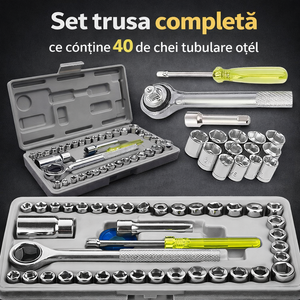 Set scule complet pentru casa si atelier – Trusa 40 chei tubulare din otel + Surubelnita electrica cu 45 accesorii - Boomsale.ro