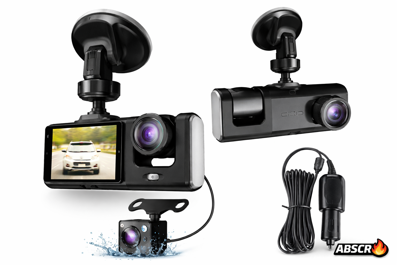 Camera auto DVR 3 canale, fata + interior + spate, Full HD 1080P, unghi larg 170°, ecran 2 inch, vedere nocturna, G-sensor, inregistrare in bucla - Boomsale.ro