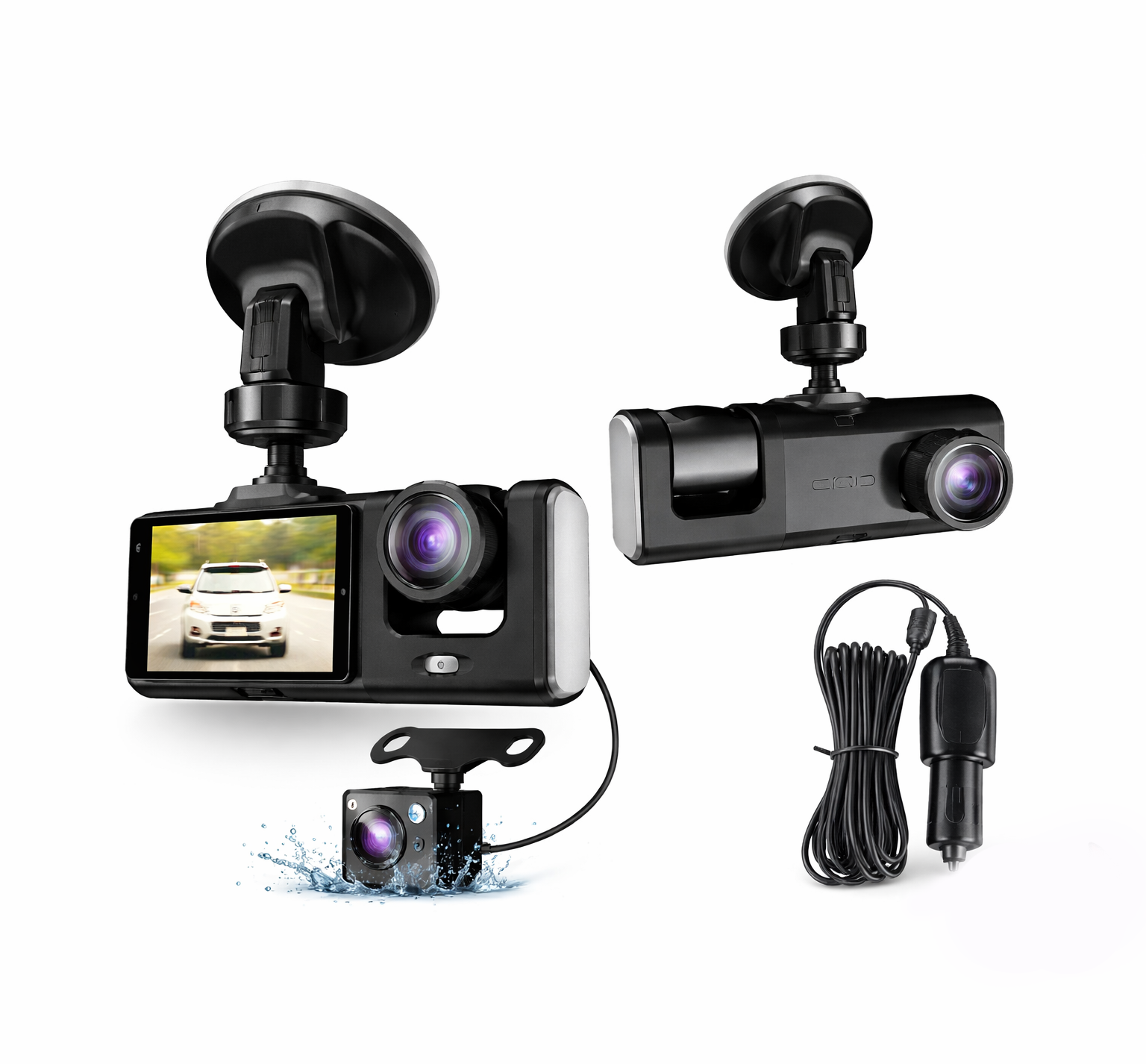 Camera auto DVR 3 canale, fata + interior + spate, Full HD 1080P, unghi larg 170°, ecran 2 inch, vedere nocturna, G-sensor, inregistrare in bucla - Boomsale.ro