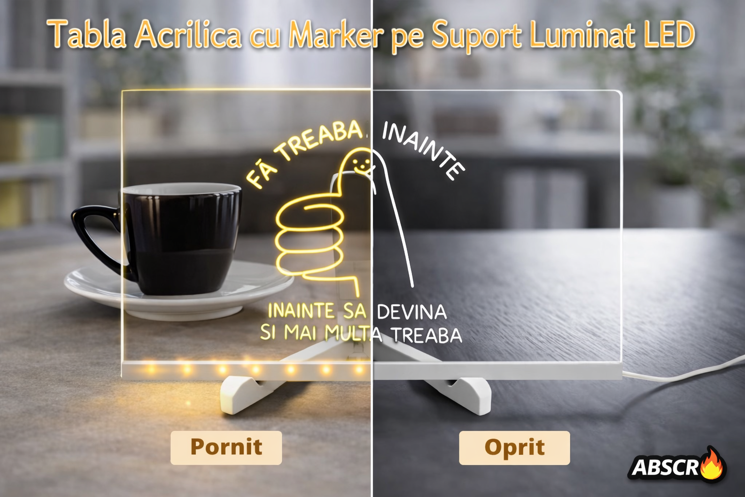 Tabla acrilica luminata LED, pentru desen si scriere, suport reglabil, 7 carioci colorate, laveta inclusa, alimentare USB, 30 x 20 cm, reutilizabila - Boomsale.ro