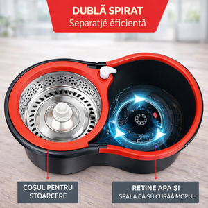Set Mop Rotativ 360° cu Galeata Dubla, Maner Inox si 5 Rezerve Microfibra - Boomsale.ro