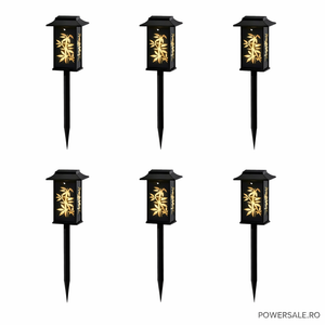 Set 6 Bucăți – Lampă Solară Decorativă pentru Grădină, Model Frunze, IP44, ABS Negru - Boomsale.ro