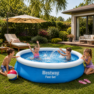 Piscina Gonflabila Bestway Fast Set Rotunda 244 x 61 cm, Capacitate 1880 Litri, Montaj Rapid, Albastra - Boomsale.ro