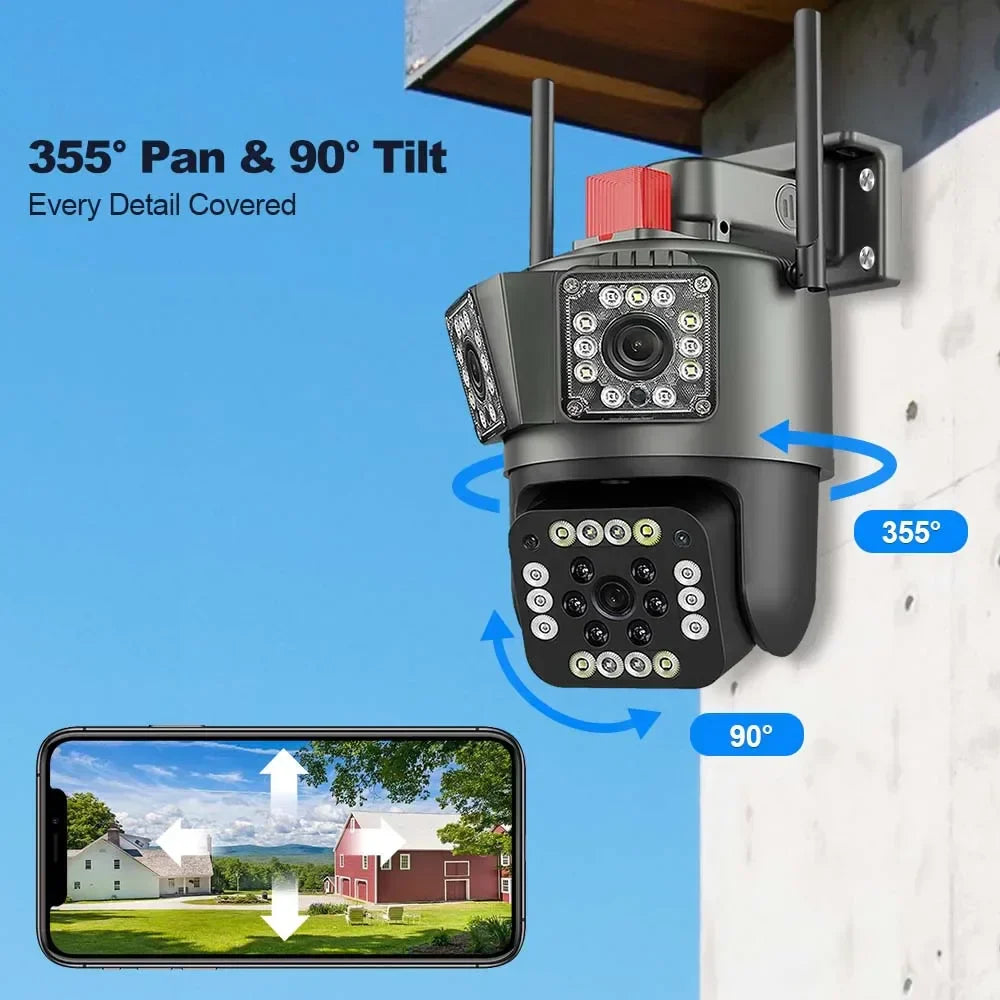 Set 2 camere triple Wi-Fi 6K, 12MP, audio bidirecțional, detecție mișcare AI, night vision, PTZ - Boomsale.ro