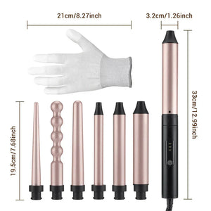 Set Ondulator profesional 6 in 1, bucle, umed uscat, cu dubla utilizare, ondulator electric, Ceramica ionica - Boomsale.ro