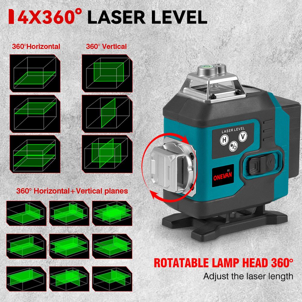 Nivela laser 4D, 16 linii, cu telecomanda, cu 2 baterii, albastru/negru - Boomsale.ro
