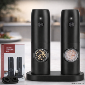 Set 2 Râșnițe Electrice Sare și Piper Reîncărcabile USB, Râșniță Automată Condimente cu Măcinare Reglabilă și Suport Încărcare - Boomsale.ro