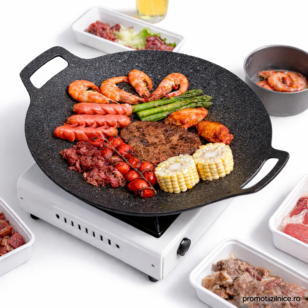 Set 2 Bucăți Plită Japoneză 32 cm – Antiaderentă, Gătire Rapidă pe Aragaz & Inducție - Boomsale.ro