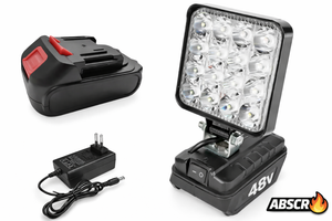 Lampa de lucru LED 48W portabilă cu acumulator Li-Ion 48V – Proiector profesional reglabil 90°, lumină puternică pentru atelier, șantier, camping - Boomsale.ro