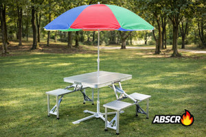 Masa pliabila aluminiu tip geamantan cu 4 scaune si suport umbrela – ideala pentru picnic, camping si gradina - Boomsale.ro