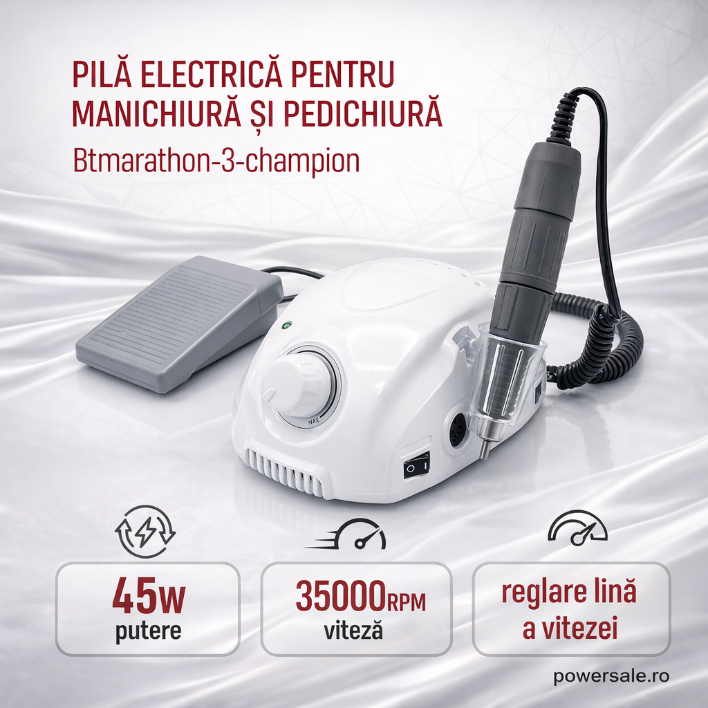 Freza Unghii Profesională BT-Marathon 3 Champion 35000 RPM, 45W – Aparat Manichiură și Pedichiură cu Pedală - Boomsale.ro