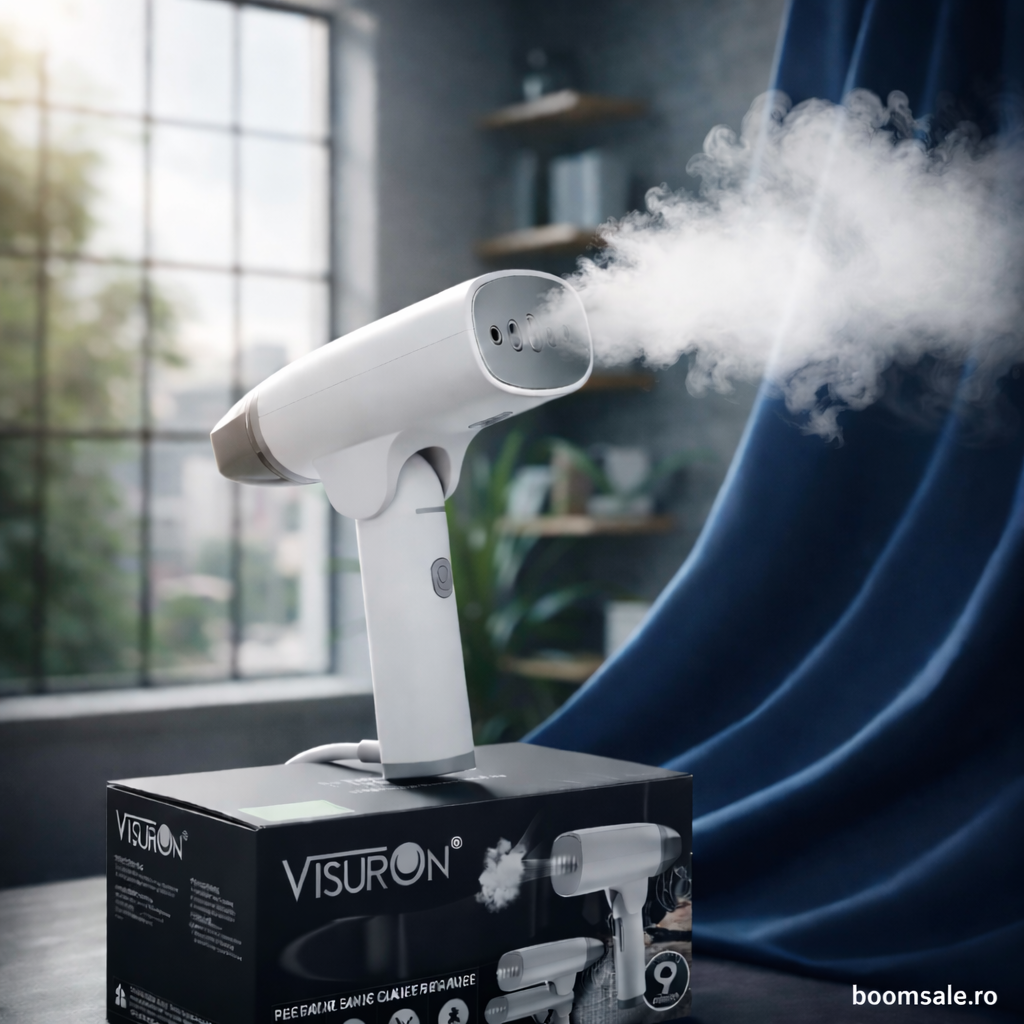Fier de călcat cu abur portabil VISURON 1500W, încălzire rapidă 30s, pliabil, jet puternic, rezervor 100ml – ideal pentru acasă și călătorii - Boomsale.ro