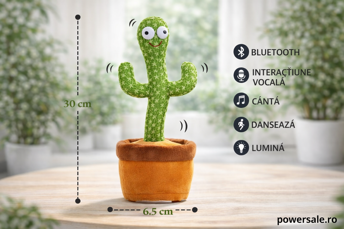 Papagal Vorbitor Interactiv + Cactus Dansator Cadou | Jucării de Plus Interactive pentru Copii - Boomsale.ro